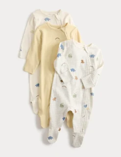 3 Pack Pure Cotton Dinosaur Print Sleepsuits (0 Mths-3 Yrs)