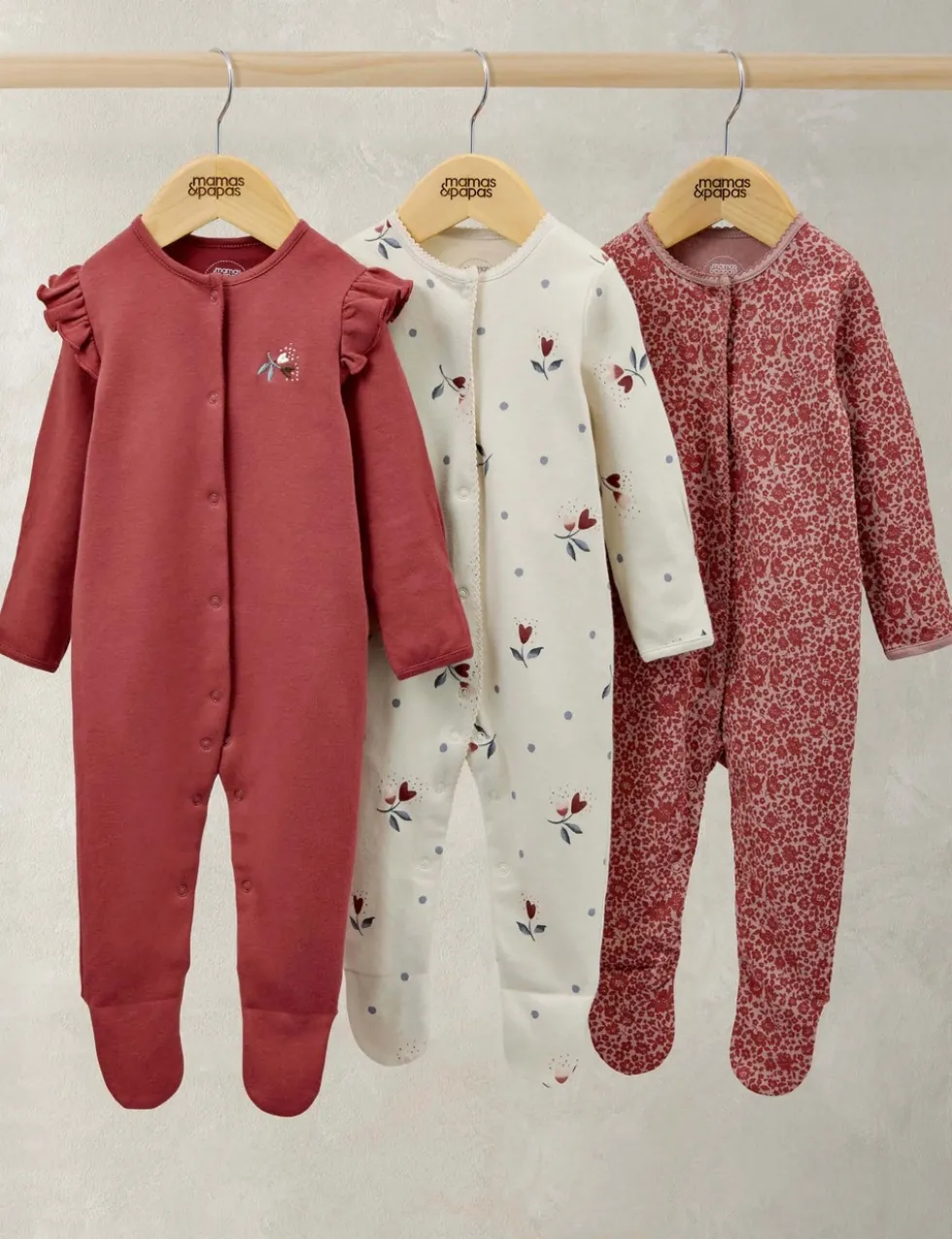 3 Pack Pure Cotton Floral Sleepsuits (0-24 Mths)
