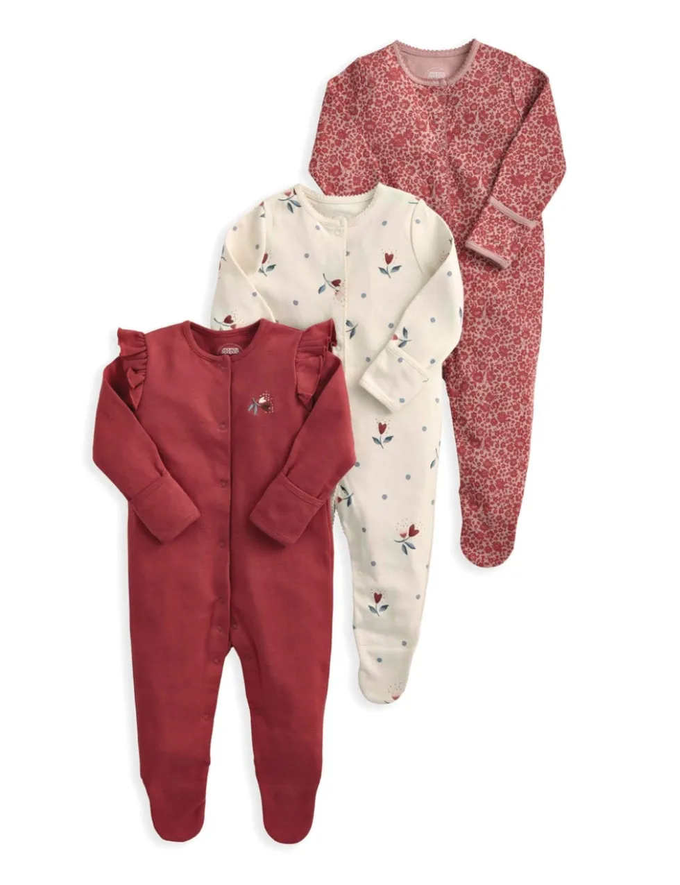 3 Pack Pure Cotton Floral Sleepsuits (0-24 Mths)