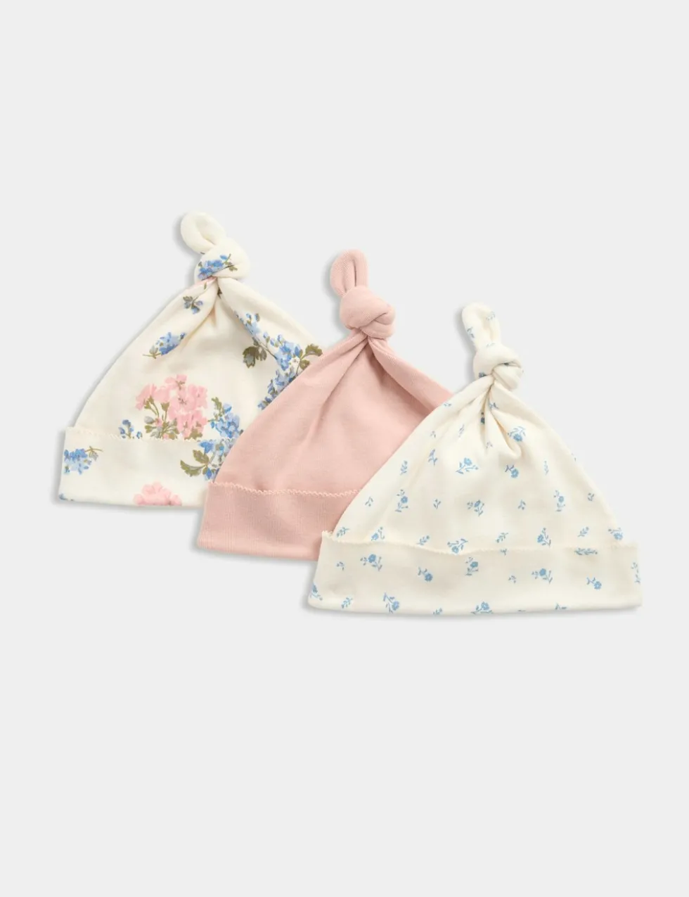 3 Pack Pure Cotton Floral Hats (0-12 Mths)