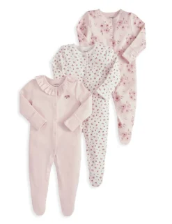 3 Pack Pure Cotton Floral Sleepsuits (0-24 Months)