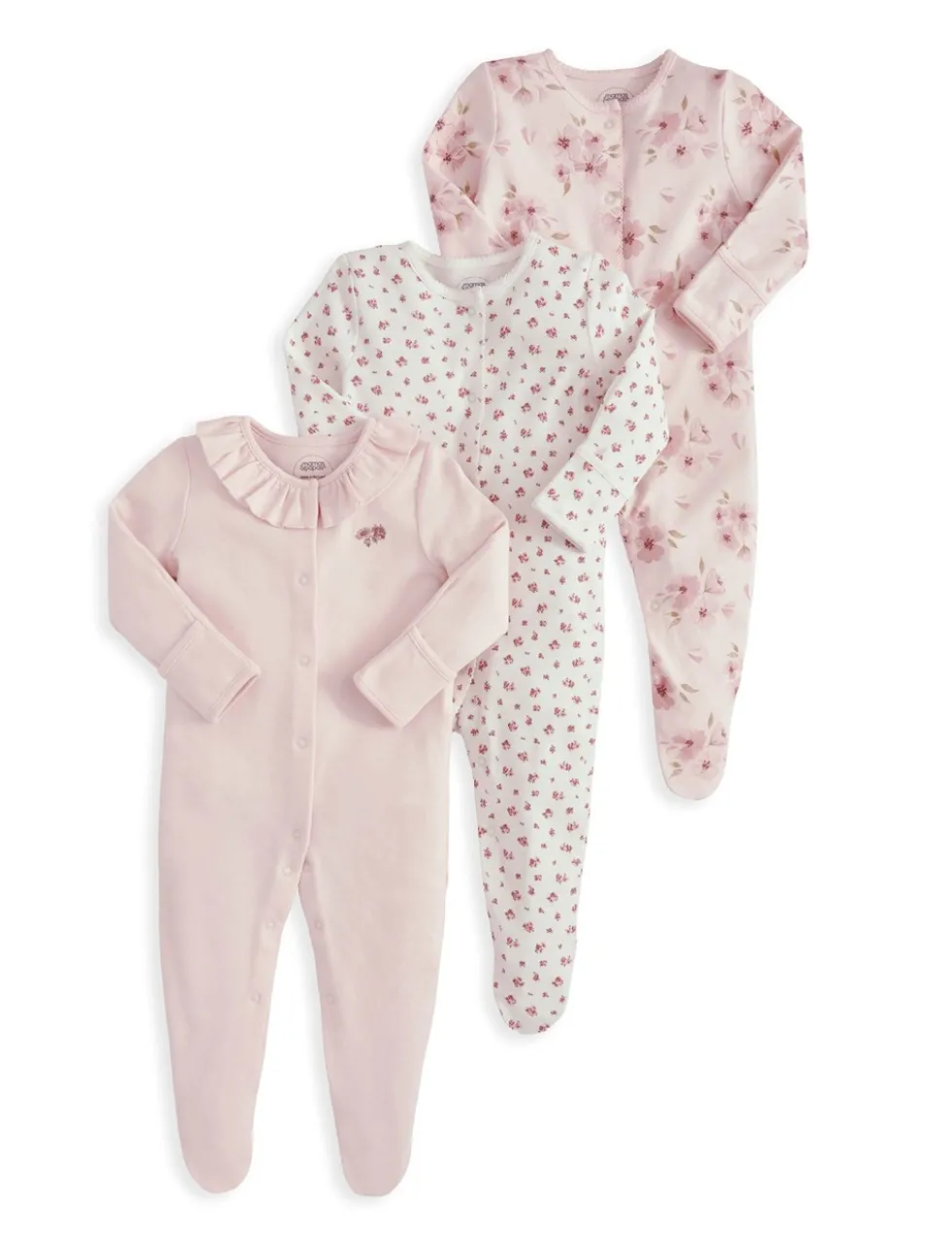 3 Pack Pure Cotton Floral Sleepsuits (0-24 Months)