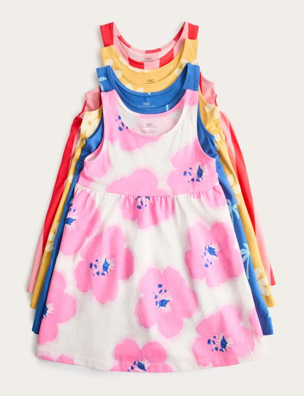 4 Pack Pure Cotton Floral Dresses (2-8 Yrs)