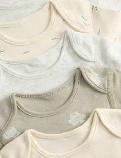 7 Pack Pure Cotton Frog Print Bodysuits (0-3 Yrs)
