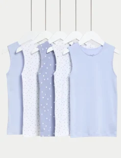5 Pack Pure Cotton Heart Print Vests (2-14 Yrs)