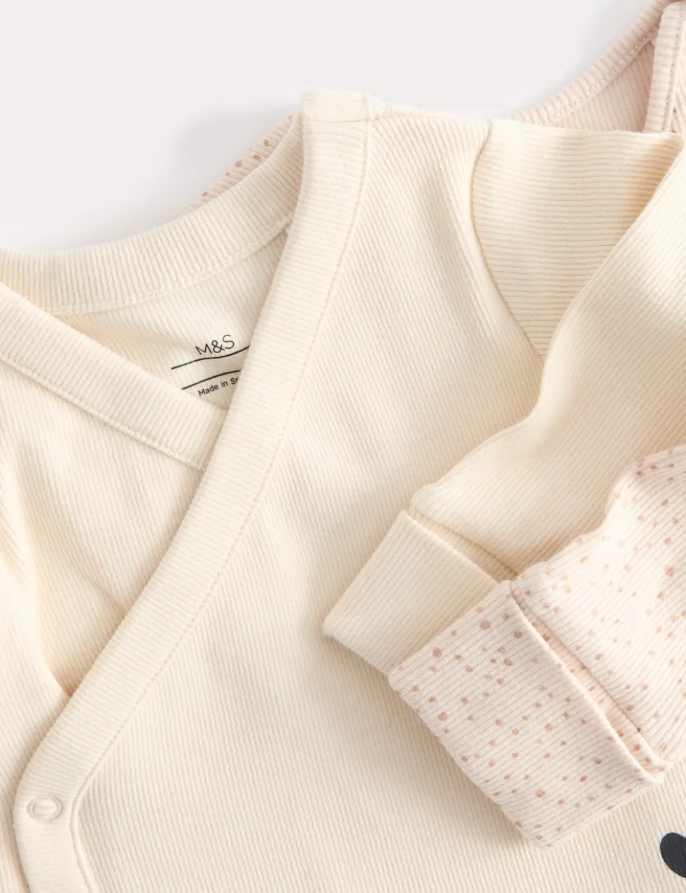 5 Pack Pure Cotton Heart Ribbed Bodysuits (6½lbs-3 Yrs)