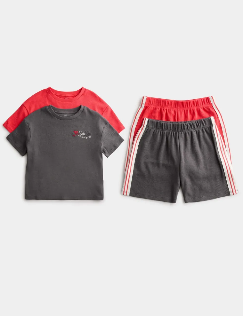 2 Pack Pure Cotton Heart Shortie Pyjama Sets (1-16 Yrs)