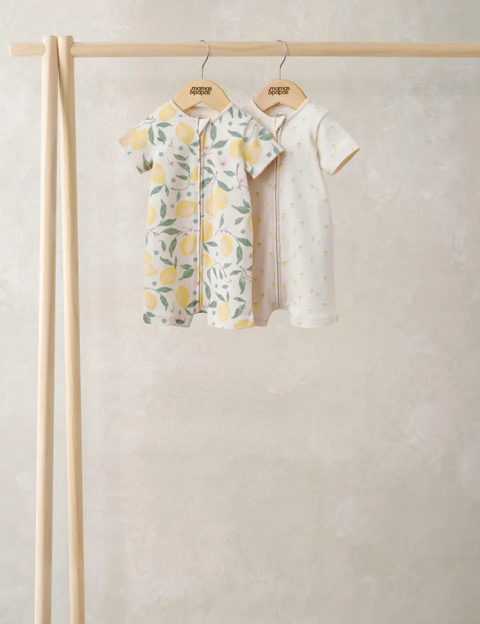 2 Pack Pure Cotton Lemon Zip Rompers (0-18 Months)