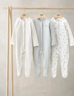 3 Pack Pure Cotton Mushroom Sleepsuits (0-24 Mths)