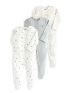 3 Pack Pure Cotton Mushroom Sleepsuits (0-24 Mths)