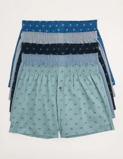 5 Pack Pure Cotton Palm Print Woven Boxers
