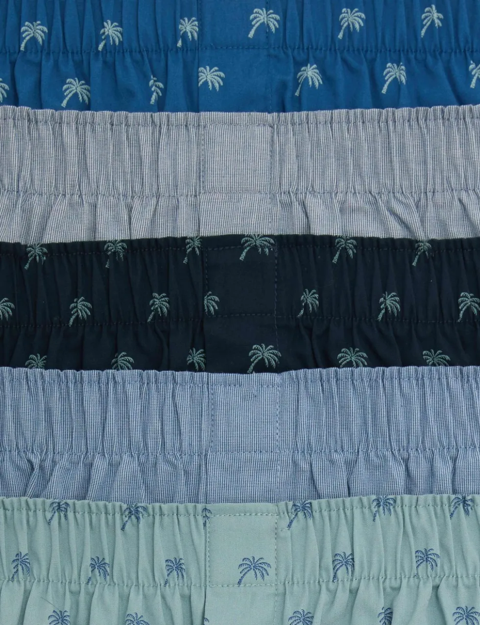 5 Pack Pure Cotton Palm Print Woven Boxers