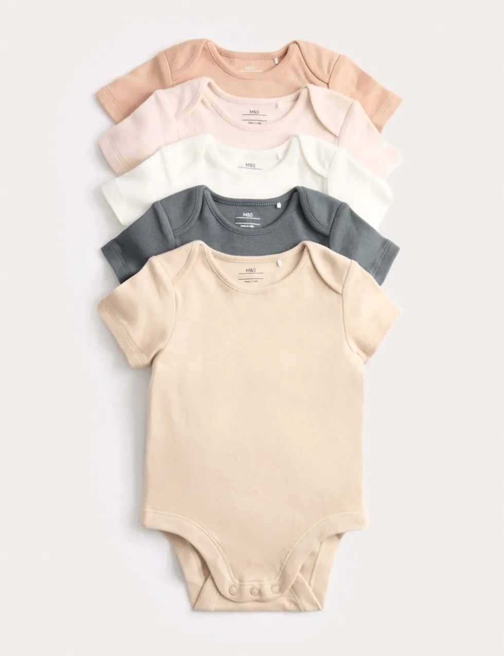 5 Pack Pure Cotton Plain Short Sleeve Bodysuits (0-3 Yrs)
