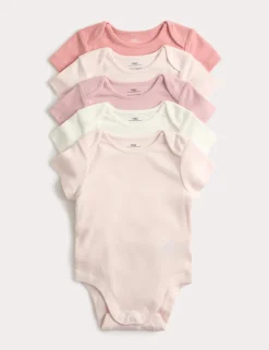 5 Pack Pure Cotton Plain Short Sleeve Bodysuits (0-3 Yrs)