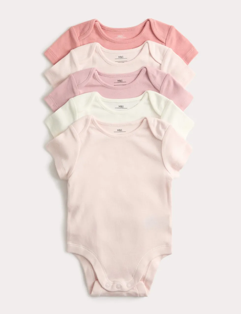 5 Pack Pure Cotton Plain Short Sleeve Bodysuits (0-3 Yrs)