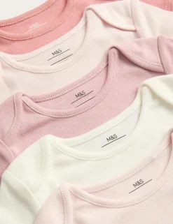 5 Pack Pure Cotton Plain Short Sleeve Bodysuits (0-3 Yrs)