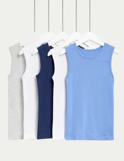 5 Pack Pure Cotton Plain Vests (2-14 Yrs)