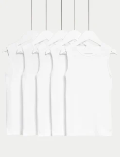 5 Pack Pure Cotton Plain Vests (2-14 Yrs)