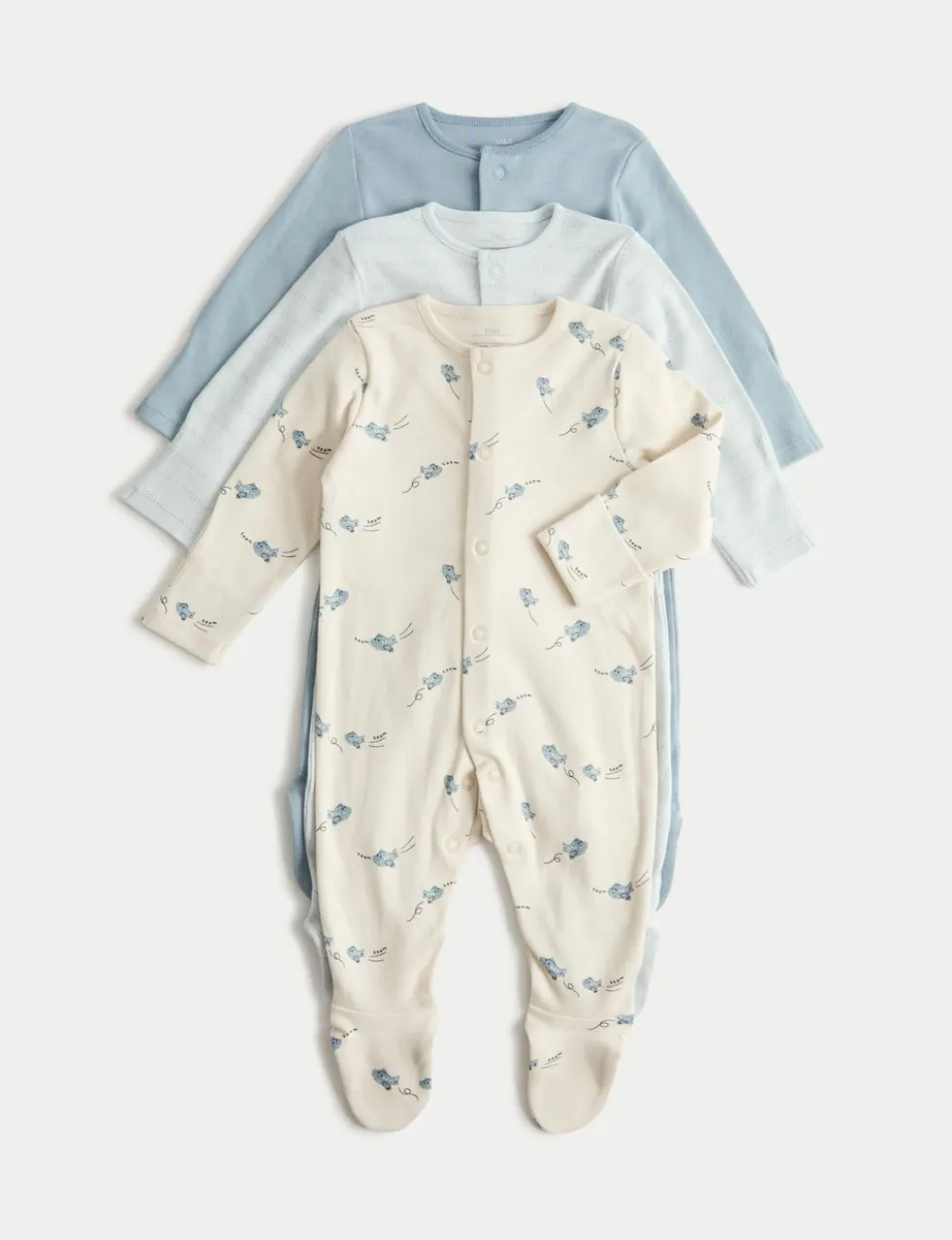 3 Pack Pure Cotton Plane Sleepsuits (5lbs-3 Yrs)