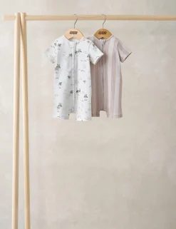 2 Pack Pure Cotton Printed Zip Rompers (0-18 Months)