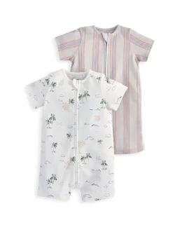 2 Pack Pure Cotton Printed Zip Rompers (0-18 Months)