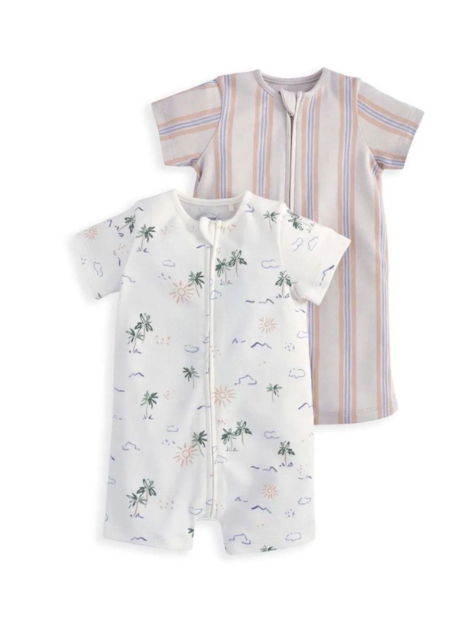 2 Pack Pure Cotton Printed Zip Rompers (0-18 Months)