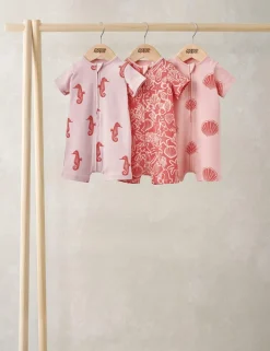 3 Pack Pure Cotton Seahorse Zip Rompers (0-18 Months)