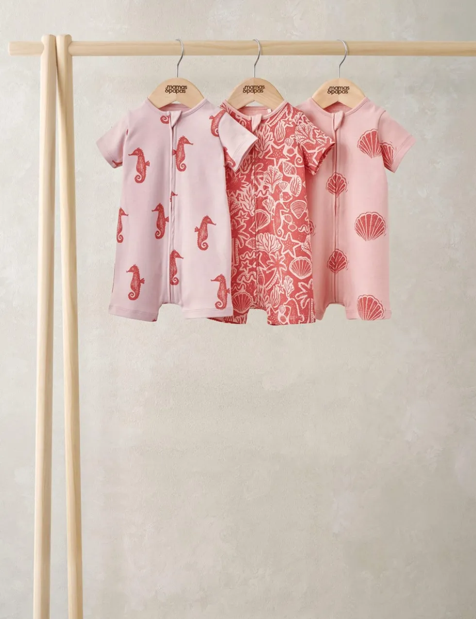 3 Pack Pure Cotton Seahorse Zip Rompers (0-18 Months)