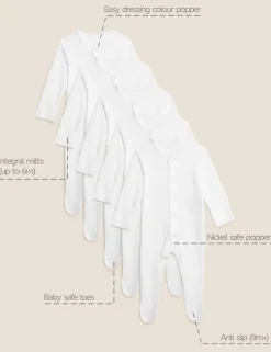 5 Pack Pure Cotton Sleepsuits (5lbs-3 Yrs)