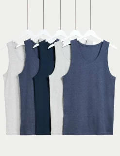 5 Pack Pure Cotton Sleeveless Vests