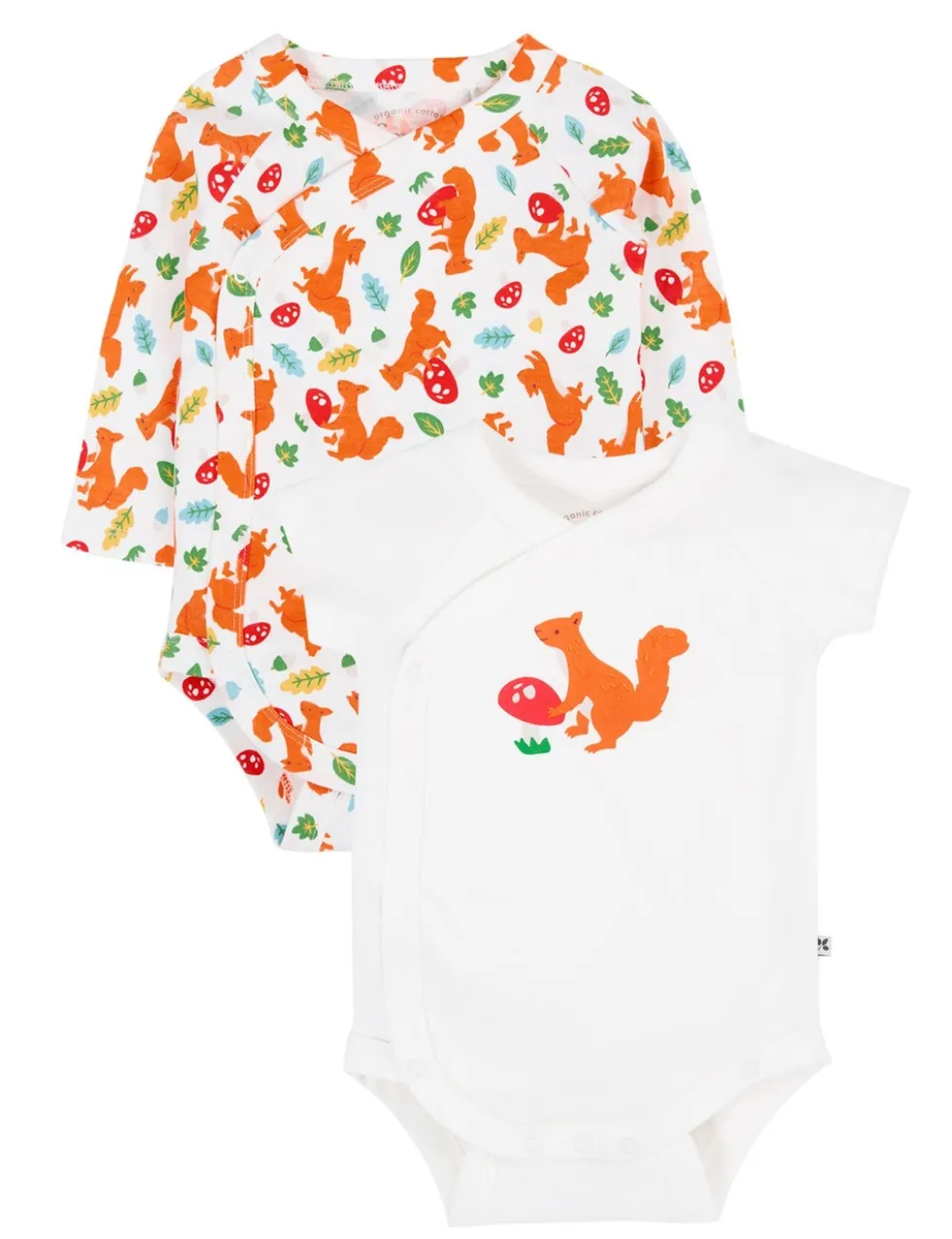 2 Pack Pure Cotton Squirrel Bodysuits (0-24 Mths)