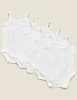 5 Pack Pure Cotton Strappy Bodysuits (6½lbs-3 Yrs)