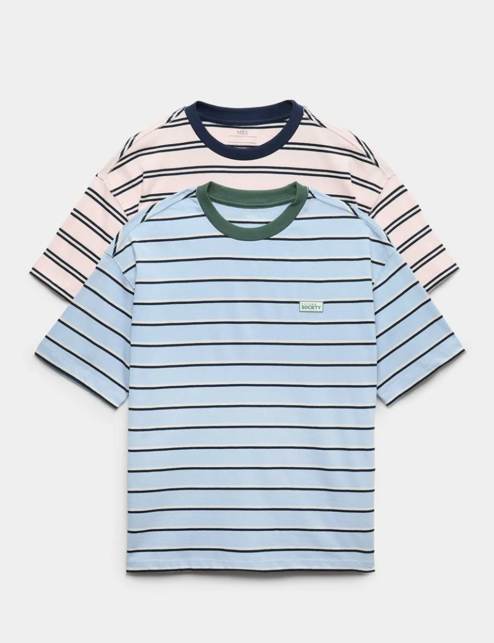 2 Pack Pure Cotton Striped T-Shirts (6-16 Yrs)