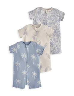 3 Pack Pure Cotton Toucan Zip Rompers (0-18 Months)