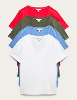 4 Pack Pure Cotton V-Neck T-Shirts