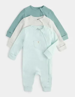 3 Pack Pure Cotton Waffle Sleepsuits (6lbs 3oz-3 Yrs)