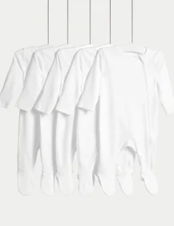 5 Pack Pure Cotton Zip Front Sleepsuits (5lbs-3 Yrs)