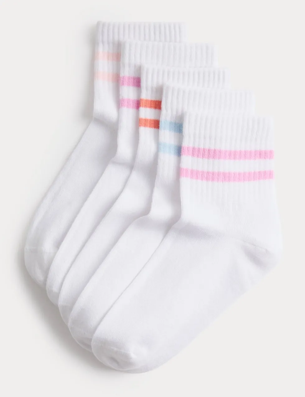 5 Pack Quarter-Length Ankle Stripe Socks (6 Small-7 Large)