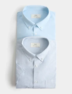 2 Pack Regular Fit Check Short Sleeve Shirts