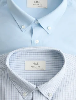 2 Pack Regular Fit Check Short Sleeve Shirts