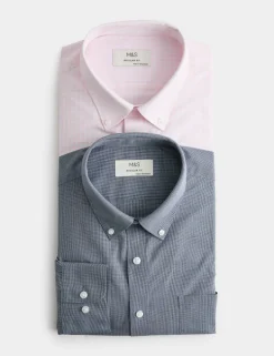 2 Pack Regular Fit Easy Iron Check Shirts
