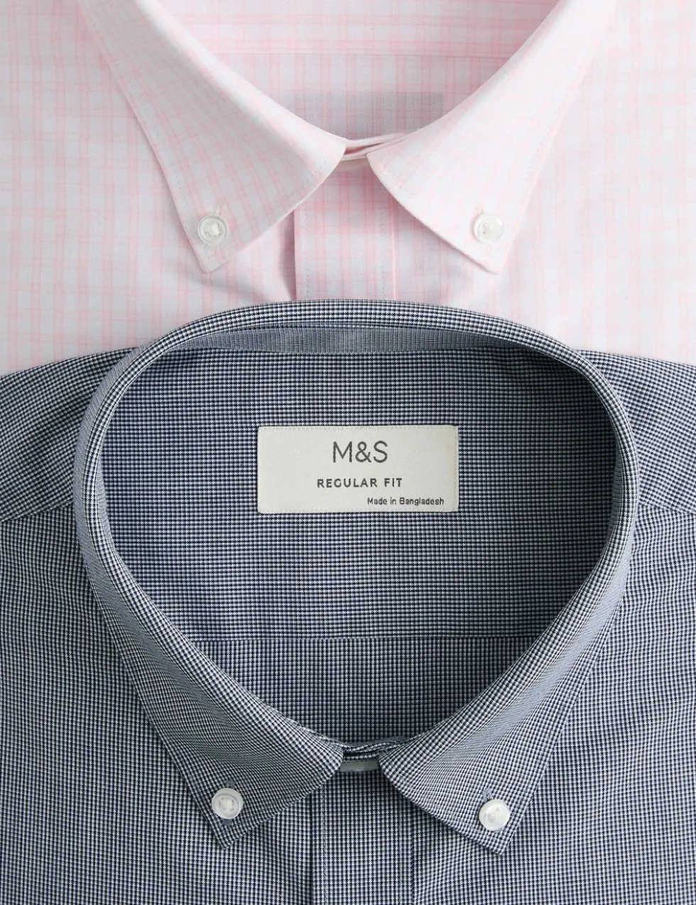 2 Pack Regular Fit Easy Iron Check Shirts