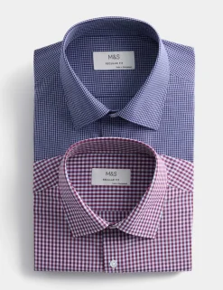 2 Pack Regular Fit Easy Iron Check Shirts