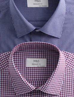 2 Pack Regular Fit Easy Iron Check Shirts