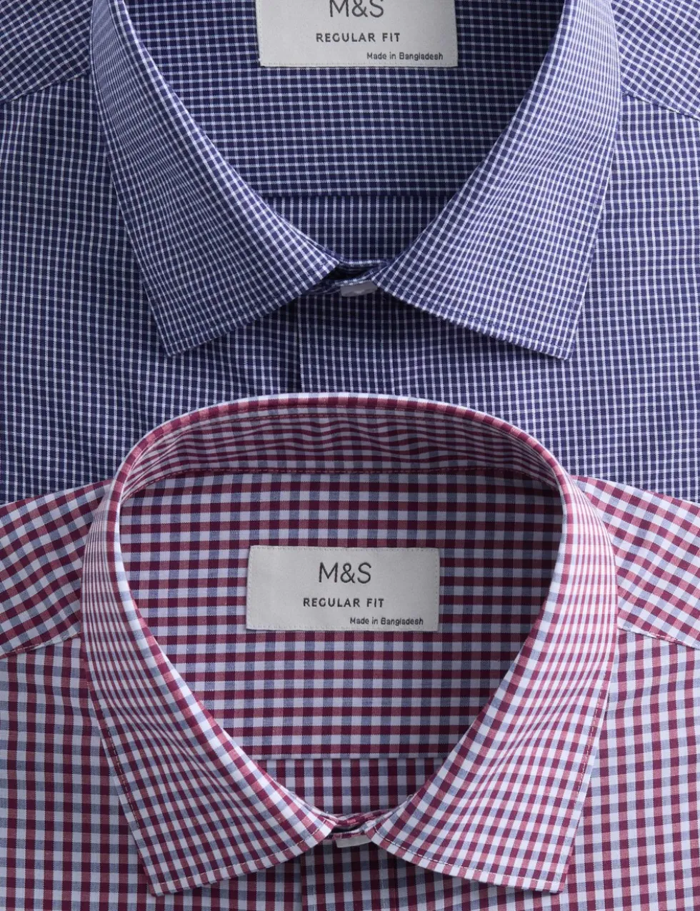 2 Pack Regular Fit Easy Iron Check Shirts