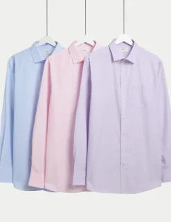 3 Pack Regular Fit Easy Iron Long Sleeve Shirts