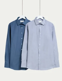 2 Pack Regular Fit Easy Iron Printed Shirts