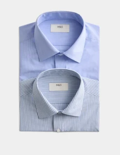 2 Pack Regular Fit Easy Iron Cotton Blend Shirts