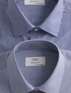 2 Pack Regular Fit Easy Iron Cotton Blend Striped Shirts
