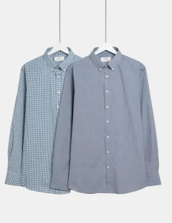 2 Pack Regular Fit Easy Iron Check Shirts